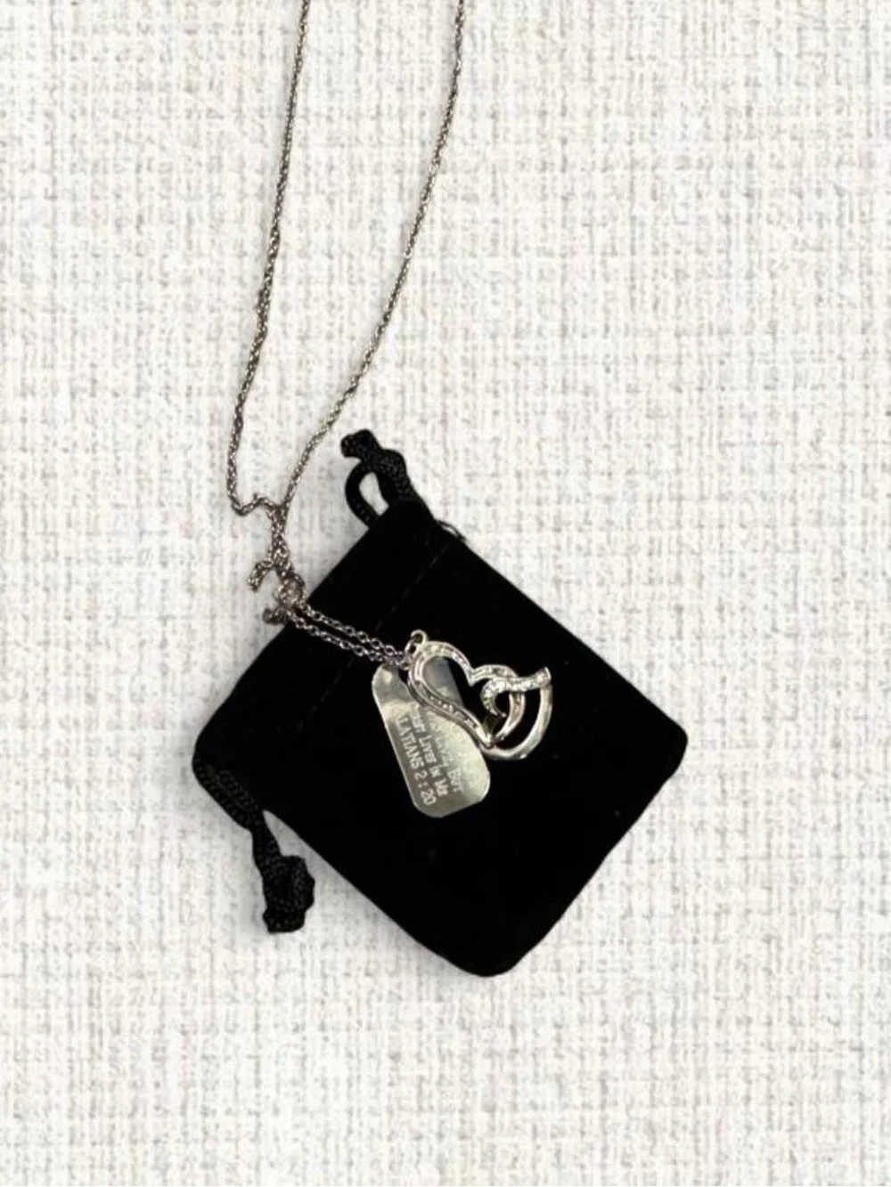 Galatians 2:20 Christian Heart Necklace Rhinestone Scripture Pendant